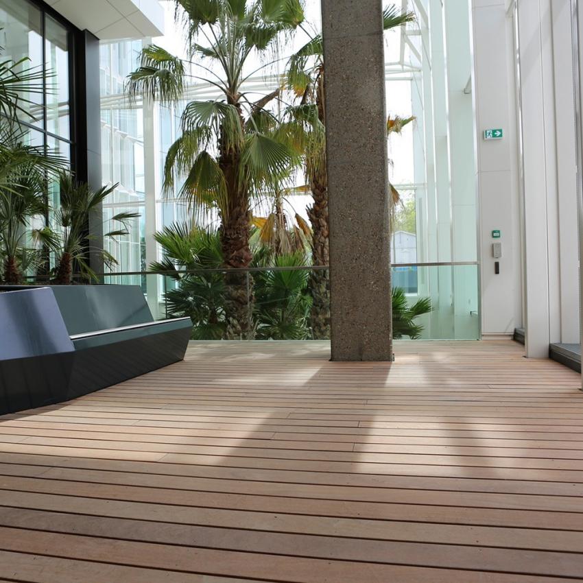Tropical hardwood used in an office garden