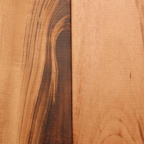 Muiracatiara hout heeft vaak mooie aderen en wordt daarom vaak decoratief gebruikt