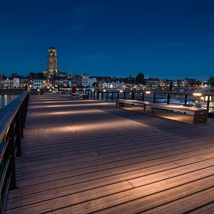 Long jetties in Deventer (the Netherlands) by night